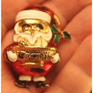 Vintage Corel Santa Wassail Bowl Punchbowl Christmas Brooch Pin
